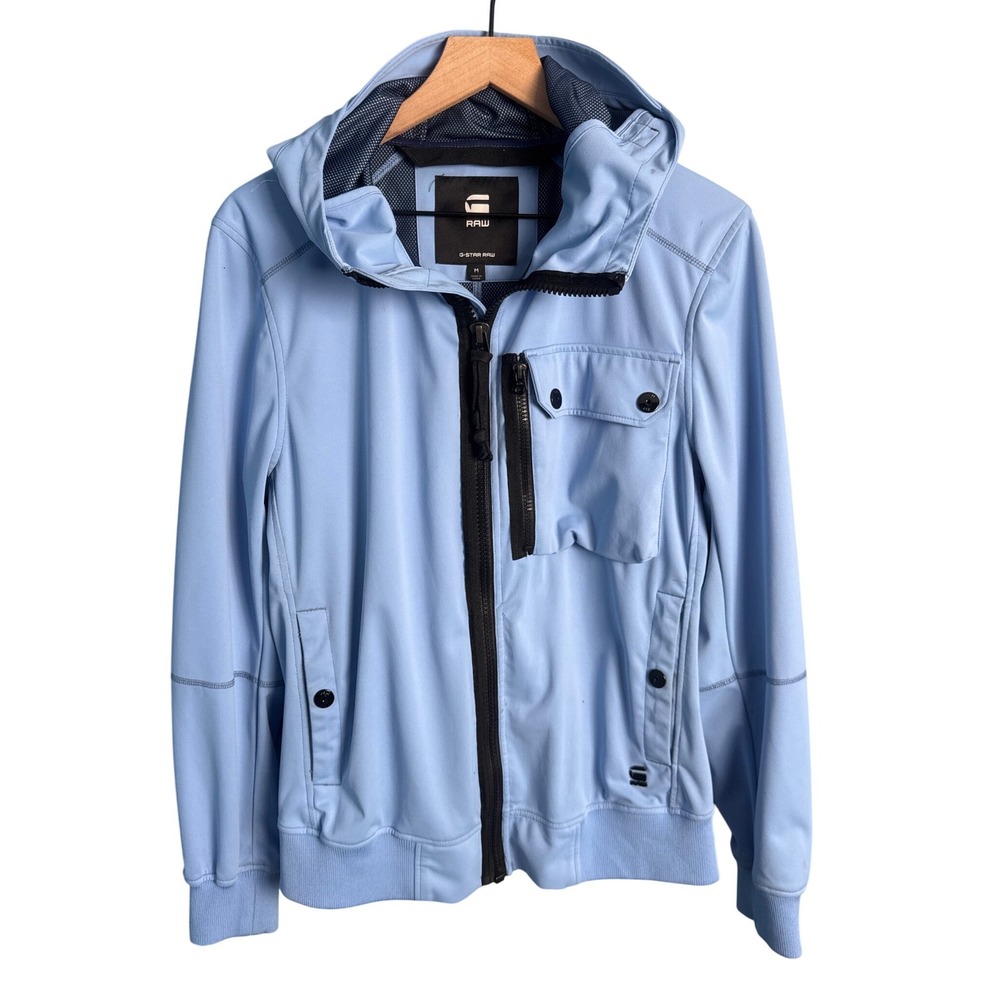 G-Star Raw Men Softshell Hooded Jacket Light Blue Gorpcore Utility Coat Size M